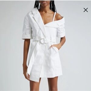 Cinq a Sept dress utility NWOT 10 button off shoulder asymmetrical white NO BELT